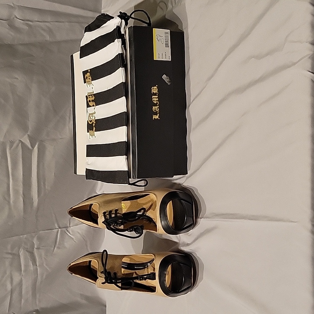 L.A.M.B Chiba Tan and Black Pumps